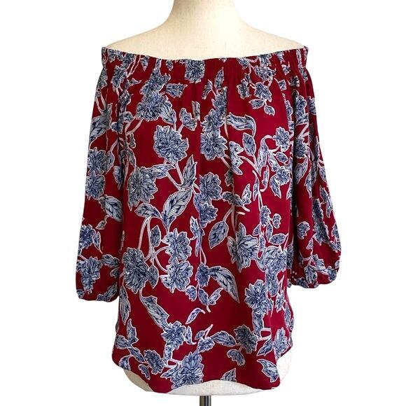 Revolve Splendid Off Shoulder Red/Blue Floral Top - XS - Picture 10 of 12